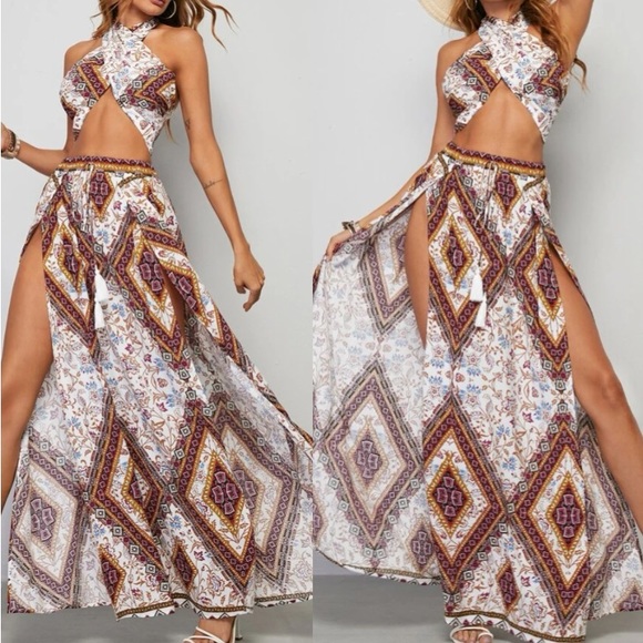 Boho crop to and maxi skirt set - Picture 1 of 5